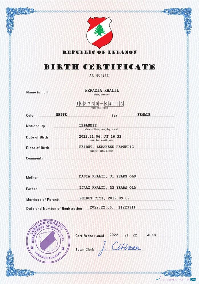 Download Lebanon vital record birth certificate PSD template Photoshop template